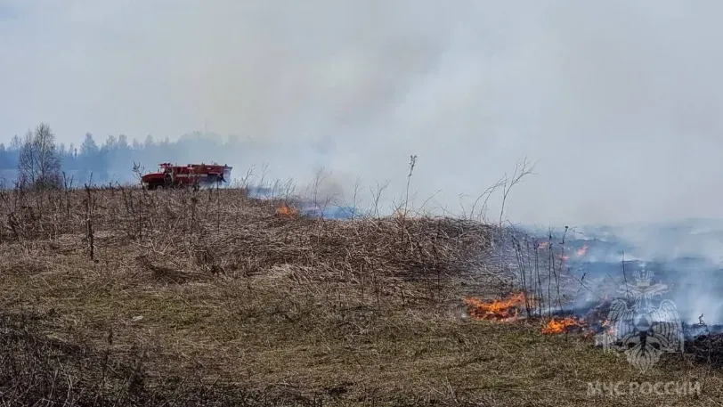 Около Северного аэродрома в Иванове 13 апреля из-за сухой травы возник пожар