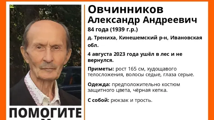 В Ивановской области 4 августа пропал 84-летний мужчина