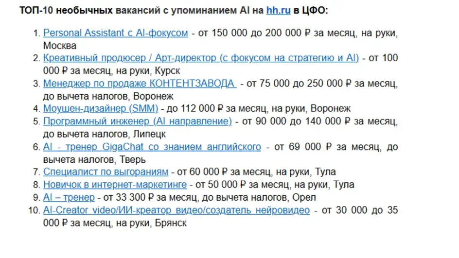 Ивановцам представили ТОП-10 необычных вакансий с упоминанием AI Ивановцам представили ТОП-10 необычных вакансий с упоминанием AI