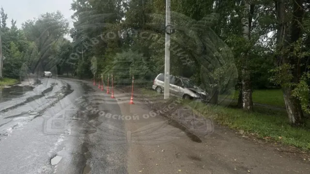 В Иванове Kia Carnival врезался в столб, водитель сбежал