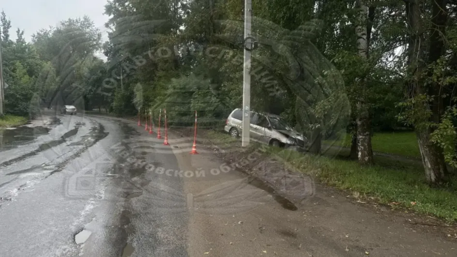В Иванове Kia Carnival врезался в столб, водитель сбежал