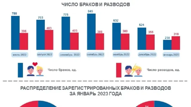 В Ивановской области в январе 2023 года число разводов значительно превысило число браков